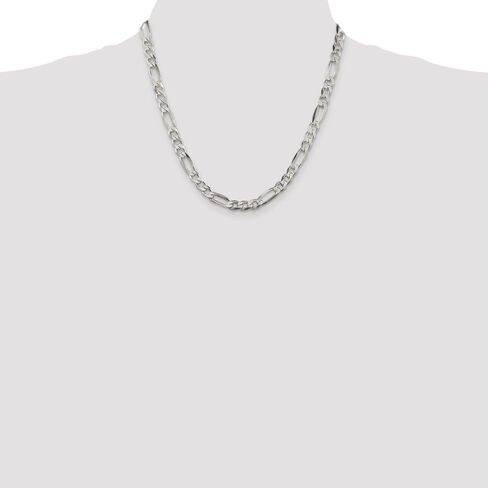 Solid 925 Sterling Silver 6.5mm Figaro Link Chain Necklace - with Secure Lobster Lock Clasp - in Saudi Arabia