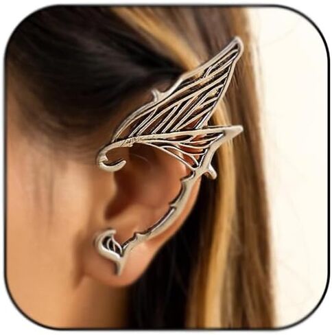 Ymqewq Kenfery Vintage Elves Ear Cuff 1 قطعة ريترو مثقوبة الأذن التفاف الغضروف حلق مسمار القوطية الفتاة تخريمية قزم تأثيري الأذن فراشة مجوهرات للنساء الفتيات (الذهب) in Saudi Arabia