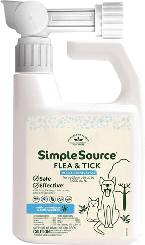 SimpleSource® رذاذ البراغيث والقراد للمنزل والحيوانات الأليفة، مدعوم بالنباتات، يقتل البراغيث وبيض البراغيث ويرقات البراغيث والقراد ويقتل ويصد البعوض، زجاجة 32 أونصة in Kuwait