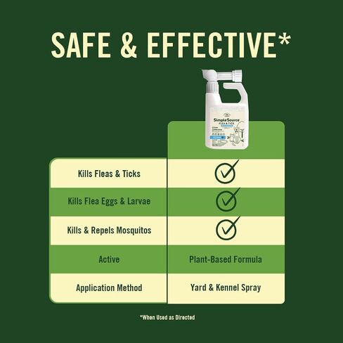 SimpleSource® رذاذ البراغيث والقراد للمنزل والحيوانات الأليفة، مدعوم بالنباتات، يقتل البراغيث وبيض البراغيث ويرقات البراغيث والقراد ويقتل ويصد البعوض، زجاجة 32 أونصة in Kuwait