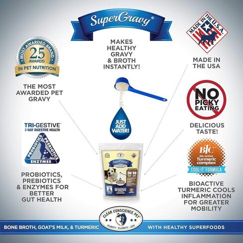 SuperGravy Bon A’ La Goat | Natural Dog Food Gravy Topper | Beef Bone Broth, Goat Milk for Dogs | Gluten Free & Grain Free, 14 Scoops, 01098, White in Kuwait