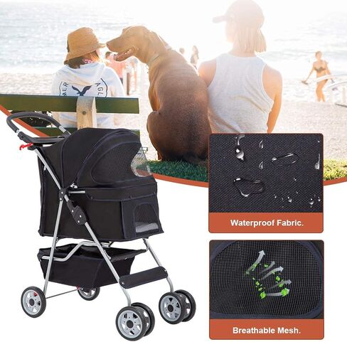 BestPet Pet Stroller Cat Dog Cage Stroller Travel Folding Carrier,Black in Kuwait