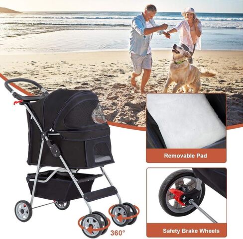 BestPet Pet Stroller Cat Dog Cage Stroller Travel Folding Carrier,Black in Kuwait