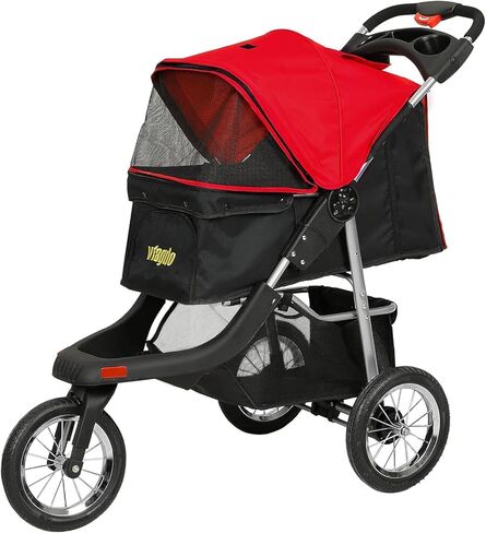 عربة أطفال VIAGDO Premium شديدة التحمل للكلاب والقطط الصغيرة والمتوسطة، عربة قطط بثلاث عجلات، عربة كلب قابلة للطي مع نظام تعليق/فرامل وصلة/طي بيد واحدة، بحد أقصى. تحميل 55 رطلا in Kuwait