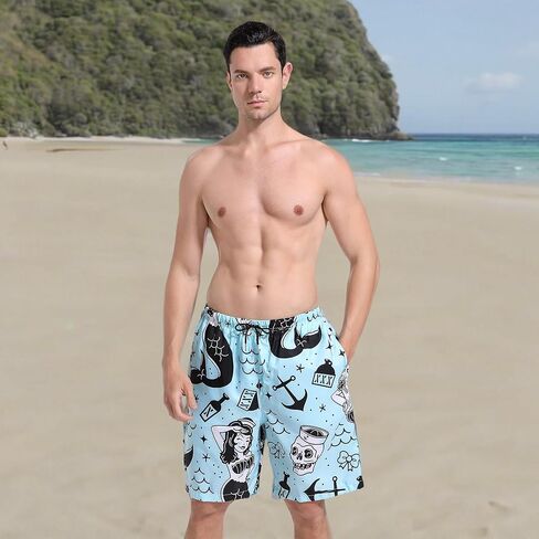 SARA NELL Mens Mermaid and Skull Swim Trunks Board Shorts Beach Swimwear Bathing Suit with Mesh Lined and Pockets in Kuwait