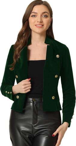 Allegra K Velvet Jacket for Women's Stand Collar Button Decor Open Front Vintage Jackets in Saudi Arabia