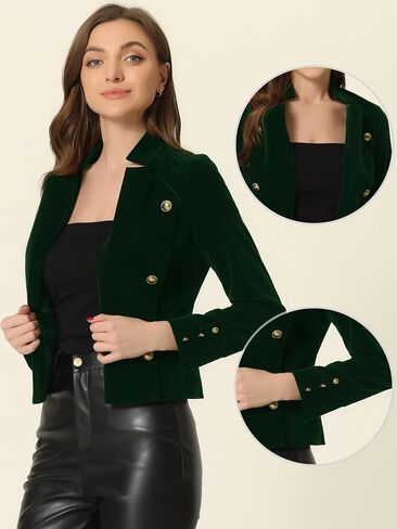 Allegra K Velvet Jacket for Women's Stand Collar Button Decor Open Front Vintage Jackets in Saudi Arabia