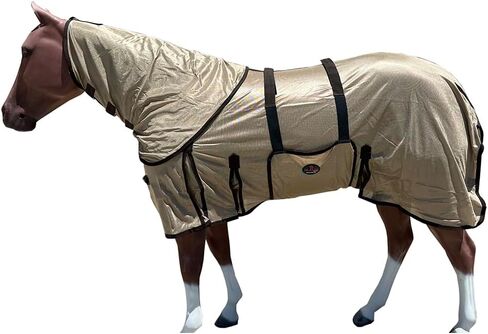 HILASON 78 Inches Horse Fly Sheet With Neck Cover Ultra Violet Rays Protect Mesh Bug Mosquito Summer Spring | Fly Sheet | Horse Turnout Sheet | Fly Sheet for Horses | Bug and Mosquito Protection | Fly in Kuwait
