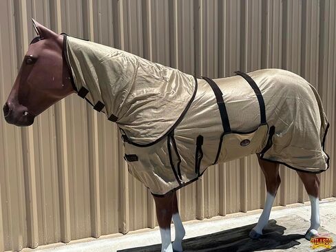 HILASON 78 Inches Horse Fly Sheet With Neck Cover Ultra Violet Rays Protect Mesh Bug Mosquito Summer Spring | Fly Sheet | Horse Turnout Sheet | Fly Sheet for Horses | Bug and Mosquito Protection | Fly in Kuwait