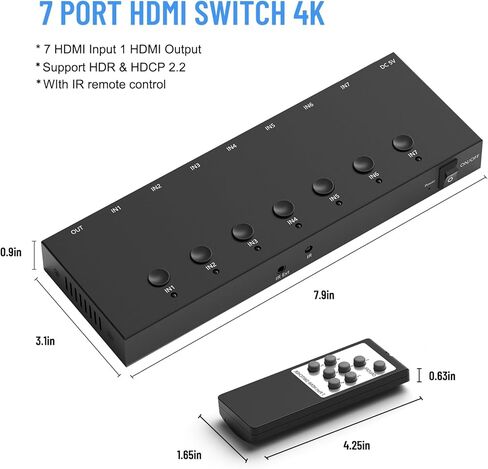 محول HDMI 5x1 HDMI 5 في 1 مخرج HDMI مخرج 5 منافذ مع جهاز تحكم عن بعد يعمل بالأشعة تحت الحمراء HDMI 1.4 HDCP 1.4 يدعم 4KX2K 3D الترا اتش دي دي in Kuwait