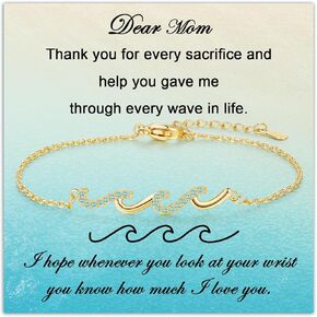 Gold Plated Bracelet for Women, Charm Cubic Zirconia Wave Bracelet for Sister Mom Bestie Wife, Meaningful Jewelry Gifts for Mother's Day Birthday Christmas in Saudi Arabia