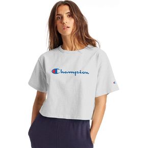 Champion Women's Cropped Reverse Weave Crew, Left Chest C in Saudi Arabia