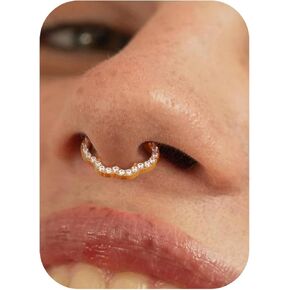 BodyBonita 16G Cloud Hinged Septum Rings - G23 Titanium Nose Rings Hoops Clicker Septum Jewelry CZ Nose Piercings Helix Tragus Rook Daith Earrings for Women Men Silver/14K Gold Plated 8mm
