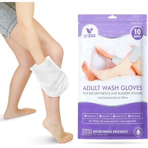 Medcosa Adult Washcloths - Unique Disposable Body Wipes Shaped Like a Glove - Unscented, Premoistened Wet Wipes - Pack of 10 Wash Cloths