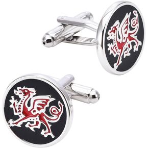 Black Cufflinks for Men Women with Red Dragon Totem Pattern In Presentation Case Classic Round Men's Cufflinks Jewelry Set for Wedding Anniversary Business Party Events Tuxedo Dress Shirt