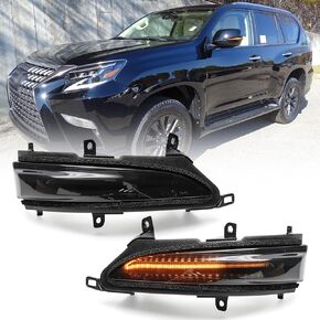 NSLUMO Sequential LED Side Mirror Marker Lights Compatible w/Lex'us GX460 LX570 2010-2021 Towing Mirror Turn Signal Indicator Lamp Assembly Smoked Lens