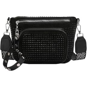 IAMUHI Womens Tassel Fanny Pack Vegan Leather Cross Chest Bag Retro Fringed Shoulder Handbag Purse Guitar Strap Waist Bag,Brown