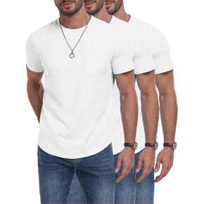 Men's Short Sleeve Pure Cotton T-Shirt Crewneck Pocket Tee Longline Casual Basic Tops Gym Muscle Shirts