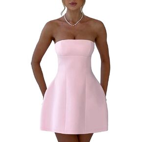 Lucuna Women's Sexy Strapless Bodycon Mini Dress Off Shoulder A-Line Tube Dress Elegant Formal Cocktail Gowns