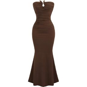 Milumia Women's Ruched Strapless Tube Dress Ring Fishtail Bodycon Maxi Going Out Dresses