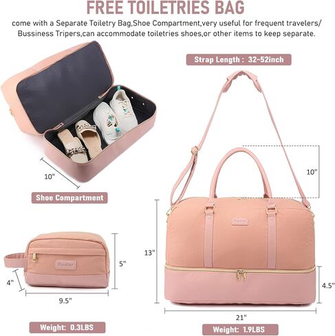 حقيبة عطلة نهاية الأسبوع للنساء من ريلر، حقيبة سفر من القماش مع حقيبة أدوات الزينة، حجرة كبيرة للحمل أثناء الليل، حقائب مستشفى للأمهات مقاومة للماء في عطلة نهاية الأسبوع للعمل والتسليم in Kuwait