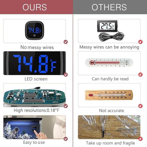 LOFICOPER Digital Aquarium Thermometer, Stick-on Fish Tank Thermometer, Wireless Tank Temperature Sensor with LED Touch Screen, Battery, ℉, for Fresh Water, Tap Water, Marine Water in Kuwait