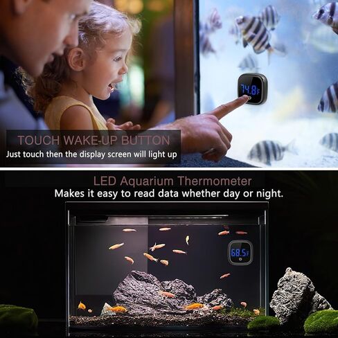 LOFICOPER Digital Aquarium Thermometer, Stick-on Fish Tank Thermometer, Wireless Tank Temperature Sensor with LED Touch Screen, Battery, ℉, for Fresh Water, Tap Water, Marine Water in Kuwait