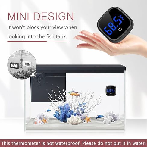 LOFICOPER Digital Aquarium Thermometer, Stick-on Fish Tank Thermometer, Wireless Tank Temperature Sensor with LED Touch Screen, Battery, ℉, for Fresh Water, Tap Water, Marine Water in Kuwait