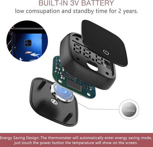 LOFICOPER Digital Aquarium Thermometer, Stick-on Fish Tank Thermometer, Wireless Tank Temperature Sensor with LED Touch Screen, Battery, ℉, for Fresh Water, Tap Water, Marine Water in Kuwait