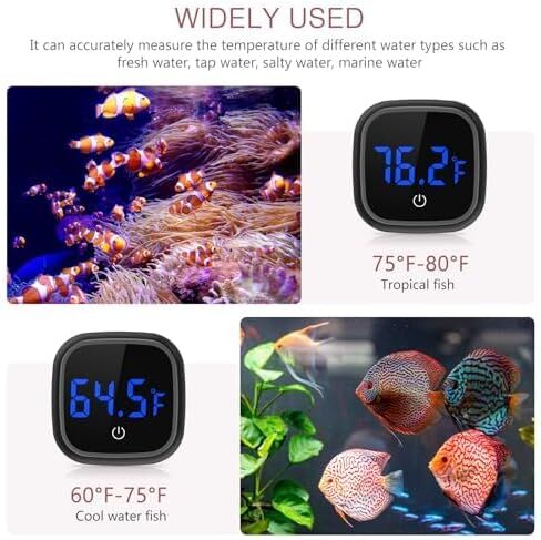 LOFICOPER Digital Aquarium Thermometer, Stick-on Fish Tank Thermometer, Wireless Tank Temperature Sensor with LED Touch Screen, Battery, ℉, for Fresh Water, Tap Water, Marine Water in Kuwait
