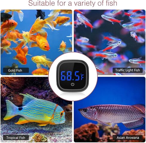LOFICOPER Digital Aquarium Thermometer, Stick-on Fish Tank Thermometer, Wireless Tank Temperature Sensor with LED Touch Screen, Battery, ℉, for Fresh Water, Tap Water, Marine Water in Kuwait