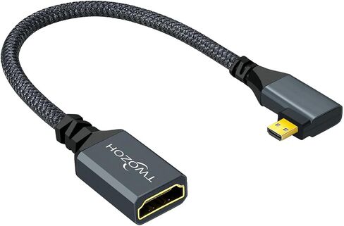 Twozoh Left Angled Micro HDMI to HDMI Adapter Cable, Nylon Braided 90°Degree Micro HDMI Male to HDMI Female Cable (Type D to Type A) Support 4K/60Hz 1080p (0.6FT) in Saudi Arabia