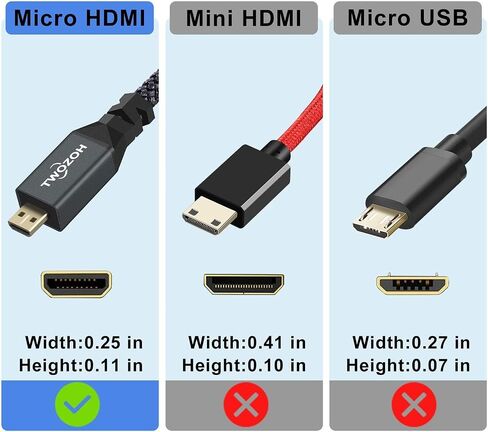 Twozoh Left Angled Micro HDMI to HDMI Adapter Cable, Nylon Braided 90°Degree Micro HDMI Male to HDMI Female Cable (Type D to Type A) Support 4K/60Hz 1080p (0.6FT) in Saudi Arabia