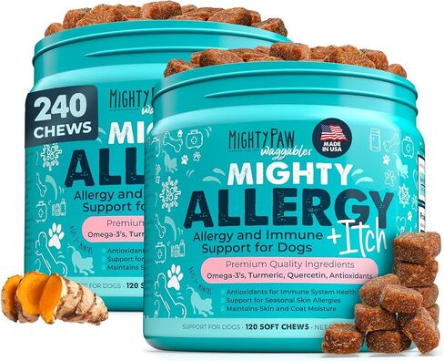 Mighty Paw Waggables Mighty Omega (Made in The USA) | Omega 3 Fish Oil Chew for Dogs. Salmon Oil for Dogs Skin and Coat Supplement. Soft Chew Fish Oil for Dogs - DHA & EPA, Bacon Flavor (120 Count) in Kuwait