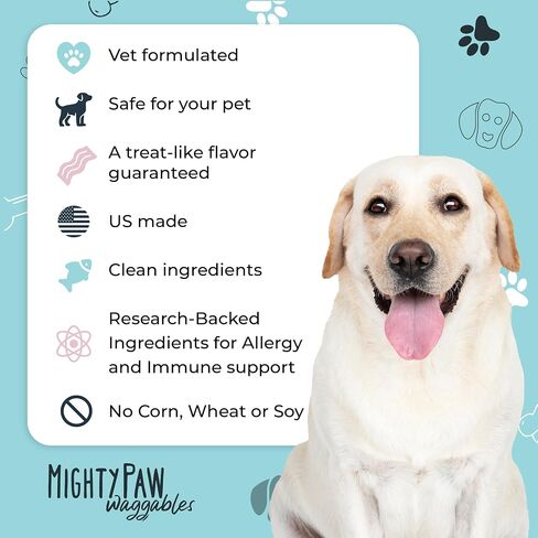 Mighty Paw Waggables Mighty Omega (Made in The USA) | Omega 3 Fish Oil Chew for Dogs. Salmon Oil for Dogs Skin and Coat Supplement. Soft Chew Fish Oil for Dogs - DHA & EPA, Bacon Flavor (120 Count) in Kuwait