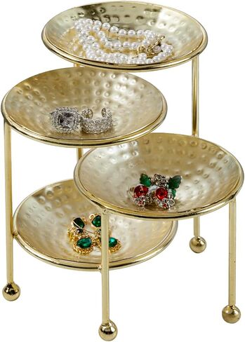 MyGift 3 Tier Jewelry Dish Organizer - Hammered Brass Plated Metal Ring Tray, Decorative Earring, Necklace, Bracelet Storage Display Tower - Handcrafted in India in Kuwait
