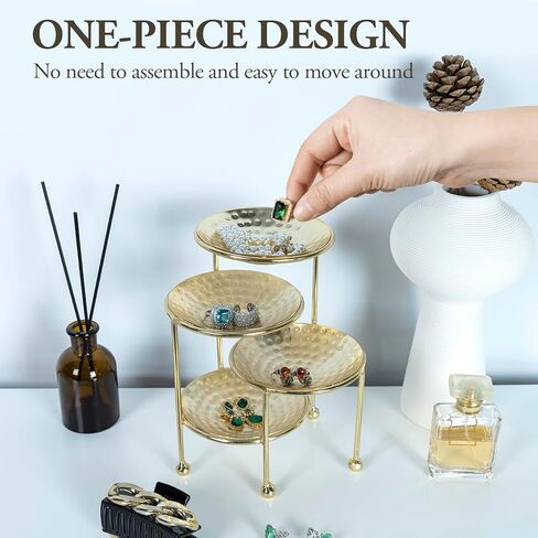 MyGift 3 Tier Jewelry Dish Organizer - Hammered Brass Plated Metal Ring Tray, Decorative Earring, Necklace, Bracelet Storage Display Tower - Handcrafted in India in Kuwait