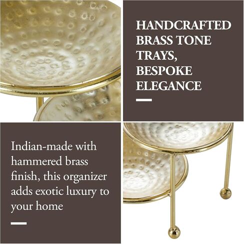 MyGift 3 Tier Jewelry Dish Organizer - Hammered Brass Plated Metal Ring Tray, Decorative Earring, Necklace, Bracelet Storage Display Tower - Handcrafted in India in Kuwait