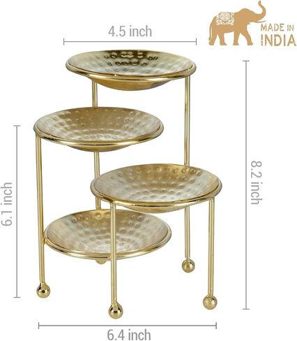 MyGift 3 Tier Jewelry Dish Organizer - Hammered Brass Plated Metal Ring Tray, Decorative Earring, Necklace, Bracelet Storage Display Tower - Handcrafted in India in Kuwait