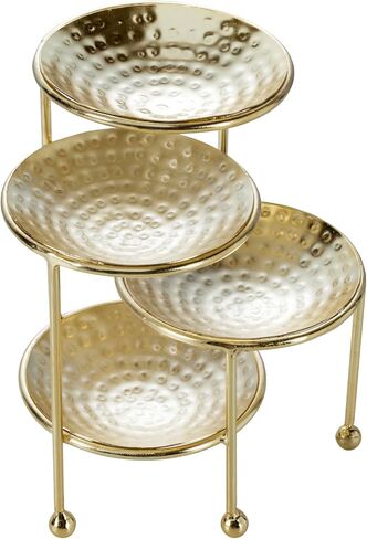 MyGift 3 Tier Jewelry Dish Organizer - Hammered Brass Plated Metal Ring Tray, Decorative Earring, Necklace, Bracelet Storage Display Tower - Handcrafted in India in Kuwait