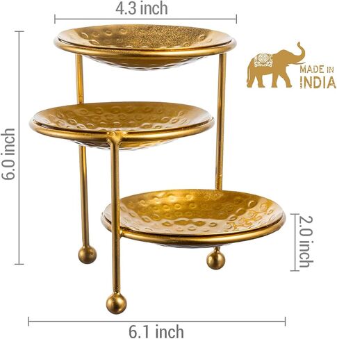 MyGift 3 Tier Jewelry Dish Organizer - Hammered Brass Plated Metal Ring Tray, Decorative Earring, Necklace, Bracelet Storage Display Tower - Handcrafted in India in Saudi Arabia