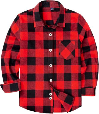 siliteelon Little Boys Clothes Long Sleeve Button Down Plaid Flannel Shirt(Black Blue Plaid, 9-10Y) in Saudi Arabia