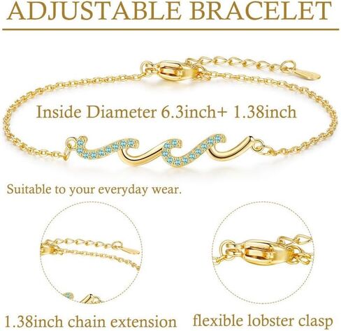 Gold Plated Bracelet for Women, Charm Cubic Zirconia Wave Bracelet for Sister Mom Bestie Wife, Meaningful Jewelry Gifts for Mother's Day Birthday Christmas in Saudi Arabia