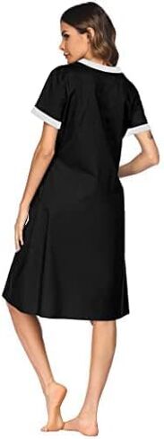 Ekouaer Housecoat المرأة سستة الجبهة منفضة رداء قصير الأكمام المتسكعون جيوب ثوب النوم ليالي عادية S-XXXL in Saudi Arabia