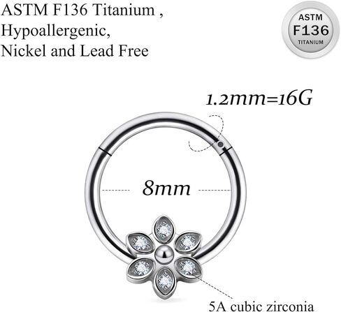 Ruifan 20g 18g 16g Titanium Rings Rings For Women Square Crown Leaf Flower Flower Flower Comped Septum nose Rip Lip Helix Grayix Adring Daith Rook Conch Body Jewelry for Women in Kuwait