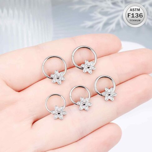 Ruifan 20g 18g 16g Titanium Rings Rings For Women Square Crown Leaf Flower Flower Flower Comped Septum nose Rip Lip Helix Grayix Adring Daith Rook Conch Body Jewelry for Women in Kuwait