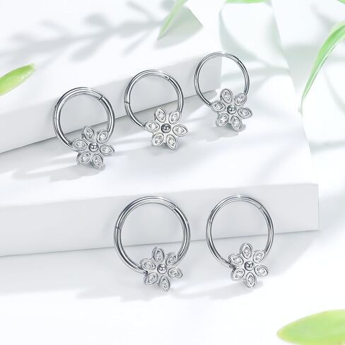 Ruifan 20g 18g 16g Titanium Rings Rings For Women Square Crown Leaf Flower Flower Flower Comped Septum nose Rip Lip Helix Grayix Adring Daith Rook Conch Body Jewelry for Women in Kuwait