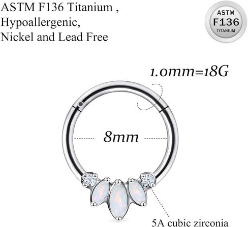 Ruifan 20g 18g 16g Titanium Rings Rings For Women Square Crown Leaf Flower Flower Flower Comped Septum nose Rip Lip Helix Grayix Adring Daith Rook Conch Body Jewelry for Women in Kuwait