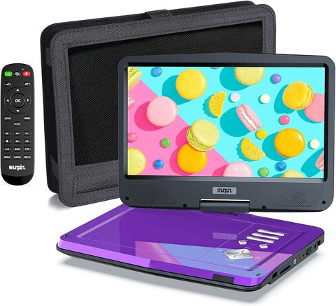 SUNPIN 12.5" Portable DVD Player with 10.1'' Eyesight Protective Swivel Screen, Car Headrest Holder, Dual Earphones Jack, 5-Hour Rechargeable Battery, Support USB/SD Card/Sync TV/Multiple Disc Formats in Saudi Arabia