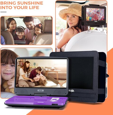 SUNPIN 12.5" Portable DVD Player with 10.1'' Eyesight Protective Swivel Screen, Car Headrest Holder, Dual Earphones Jack, 5-Hour Rechargeable Battery, Support USB/SD Card/Sync TV/Multiple Disc Formats in Saudi Arabia